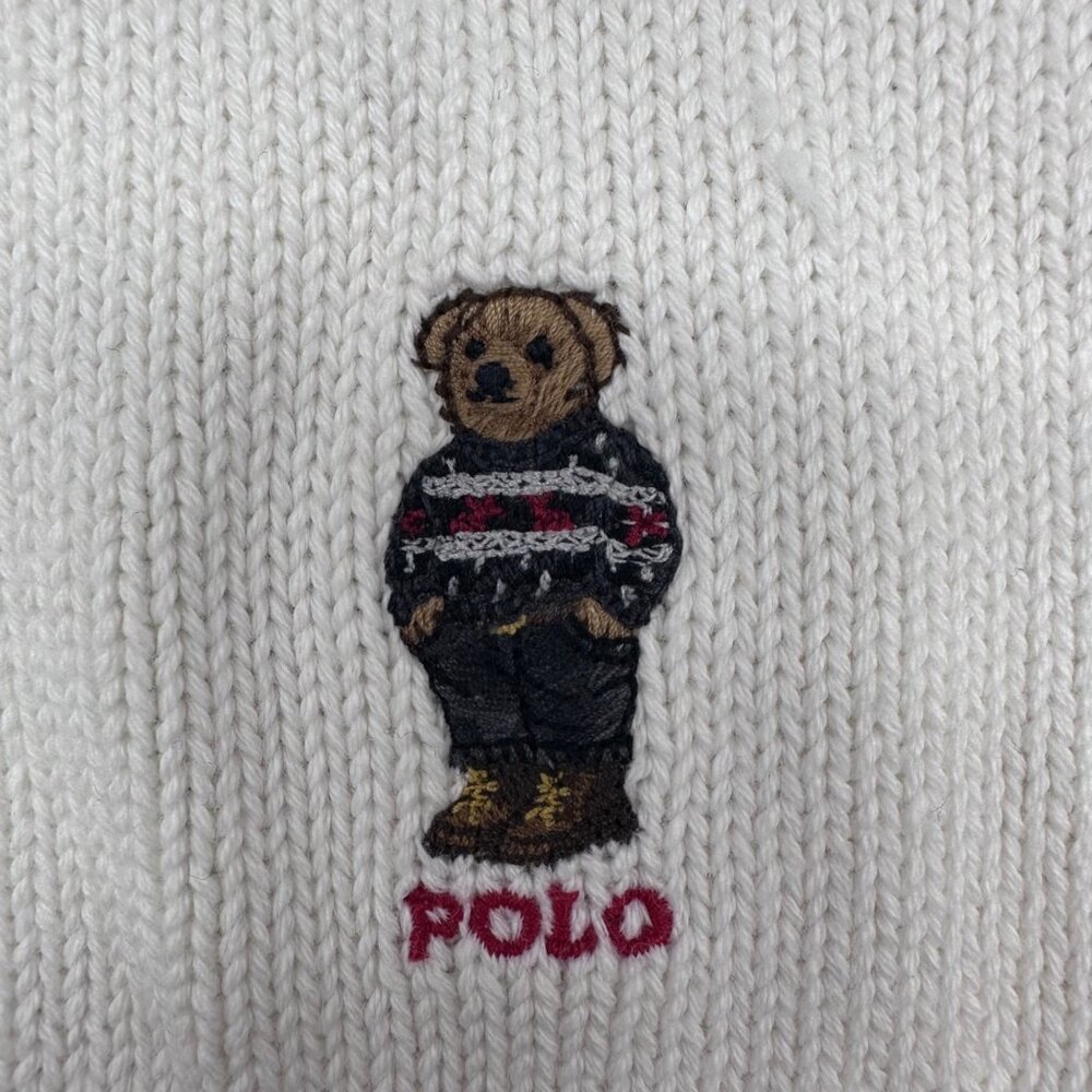Polo Ralph Lauren Kids Cream Knit Scarf Bear Embroidery Pink Trim One Size 4-7 - Picture 2 of 8